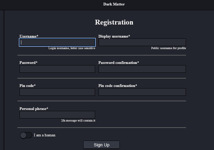 Enter the Darknet DarkMatter login for the website.
